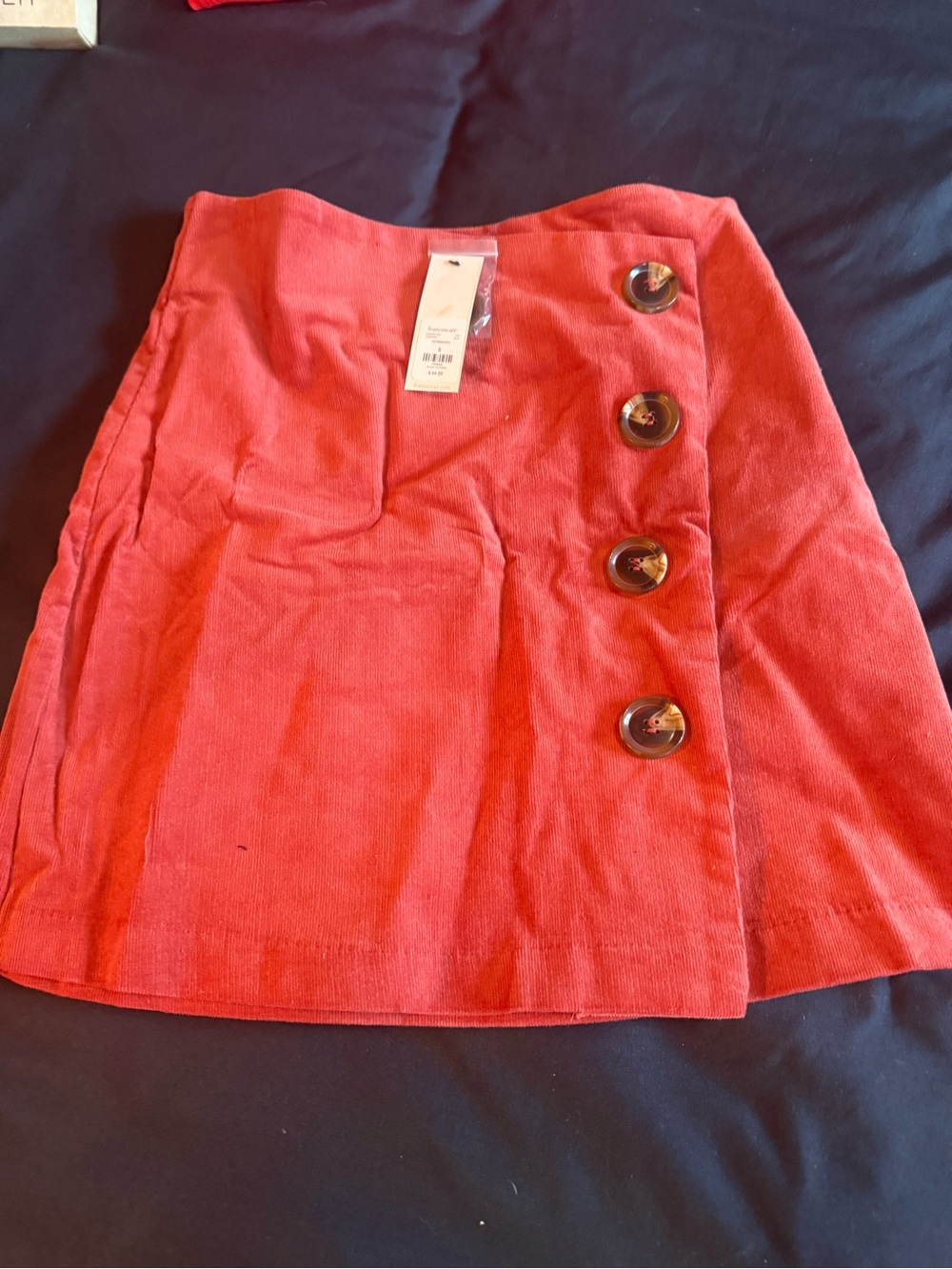 Francesca's Collections Red Corduroy A-Line Skirt with Button Detail